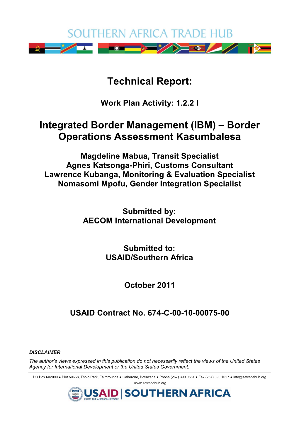 (IBM) – Border Operations Assessment Kasumbalesa