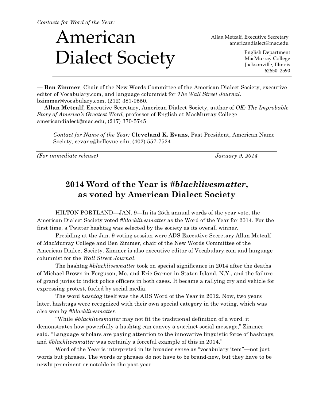 2014 Word of the Year Is #Blacklivesmatter, As Voted by American Dialect Society