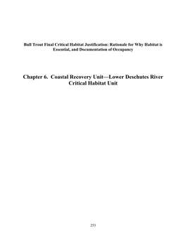 Chapter 6. Coastal Recovery Unit—Lower Deschutes River Critical Habitat Unit