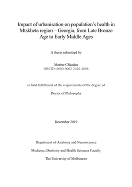 Impact of Urbanisation on Population's Health in Mtskheta Region – Georgia