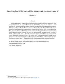 Bond Implied Risks Around Macroeconomic Announcements *