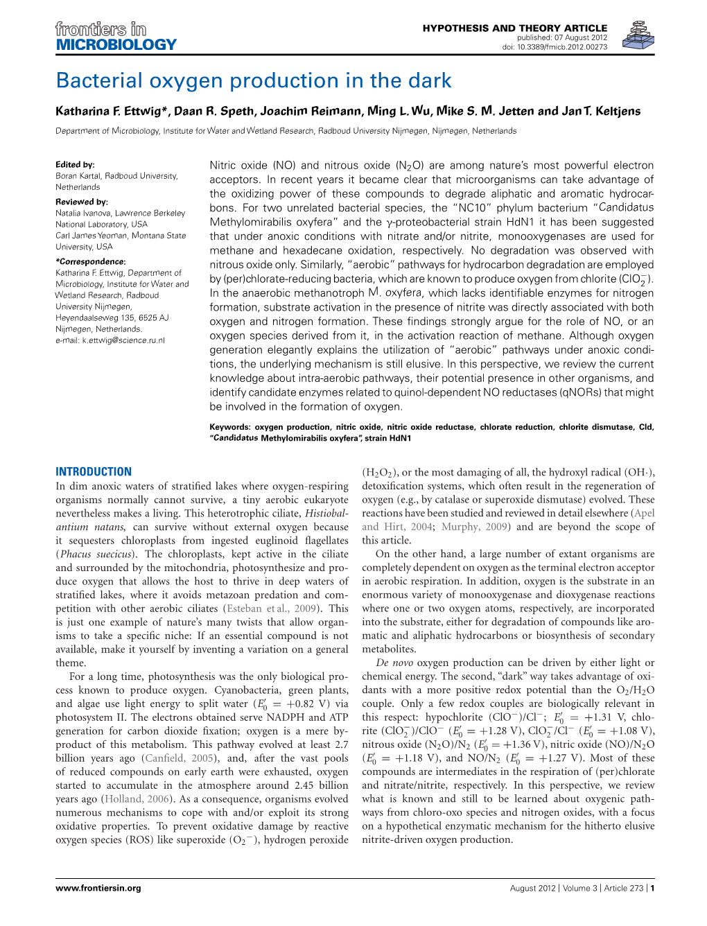 Bacterial Oxygen Production in the Dark