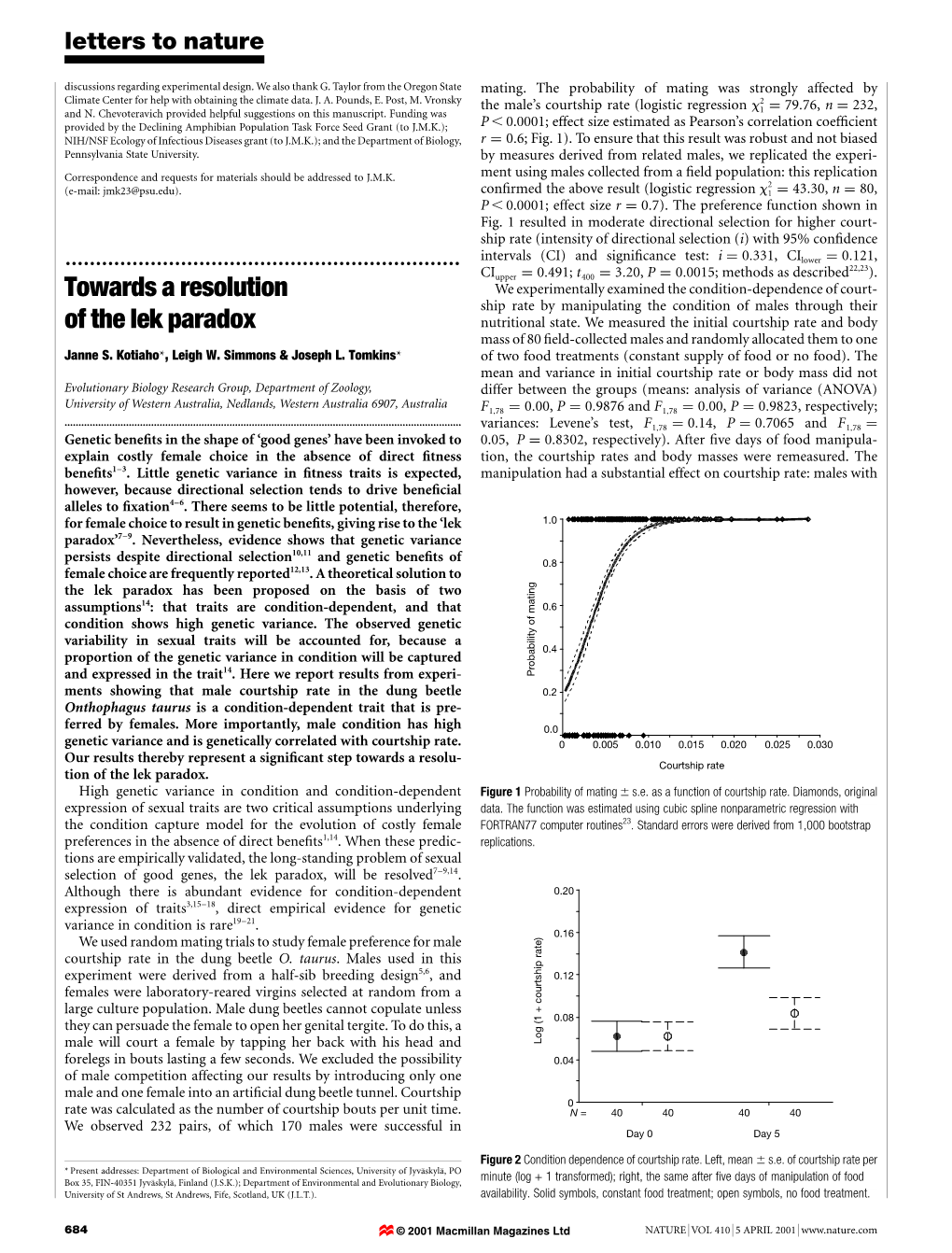 Towards a Resolution of the Lek Paradox