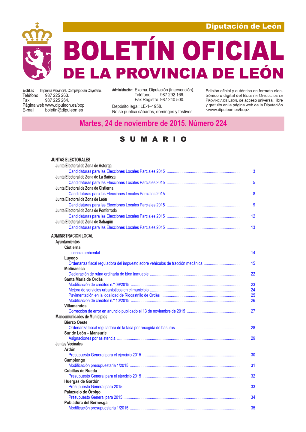 BOLETÍN OFICIAL DE LA PROVINCIA DE LEÓN Edita: Imprenta Provincial