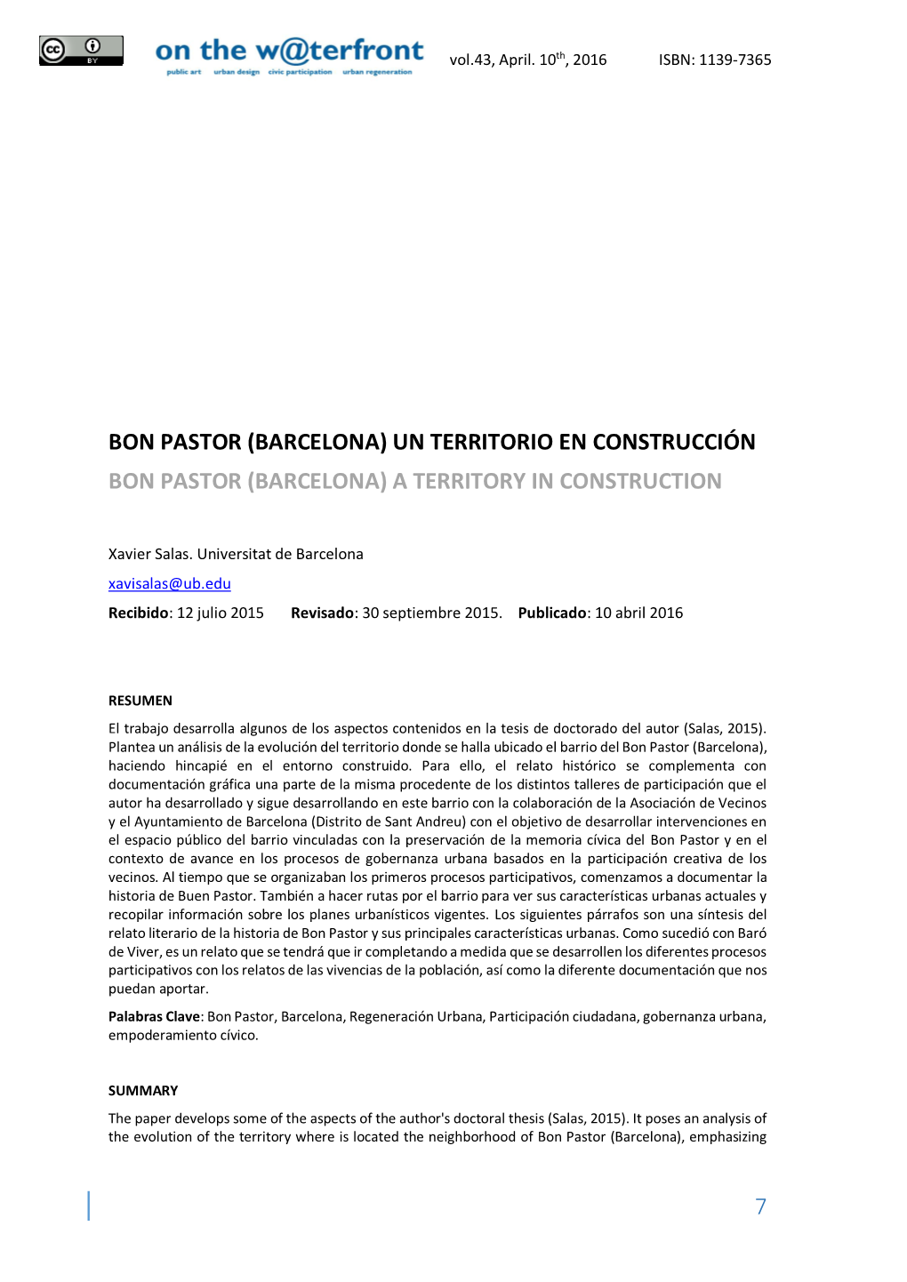 Bon Pastor (Barcelona) Un Territorio En Construcción Bon Pastor (Barcelona) a Territory in Construction