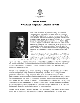 Manon Lescaut Composer Biography: Giacomo Puccini