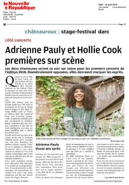 Adrienne Pauly Et Hollie Cook Premières Sur Scène Les Deux Chanteuses Seront Ce Soir Sur Scène Pour Les Premiers Concerts De L'édition 2018