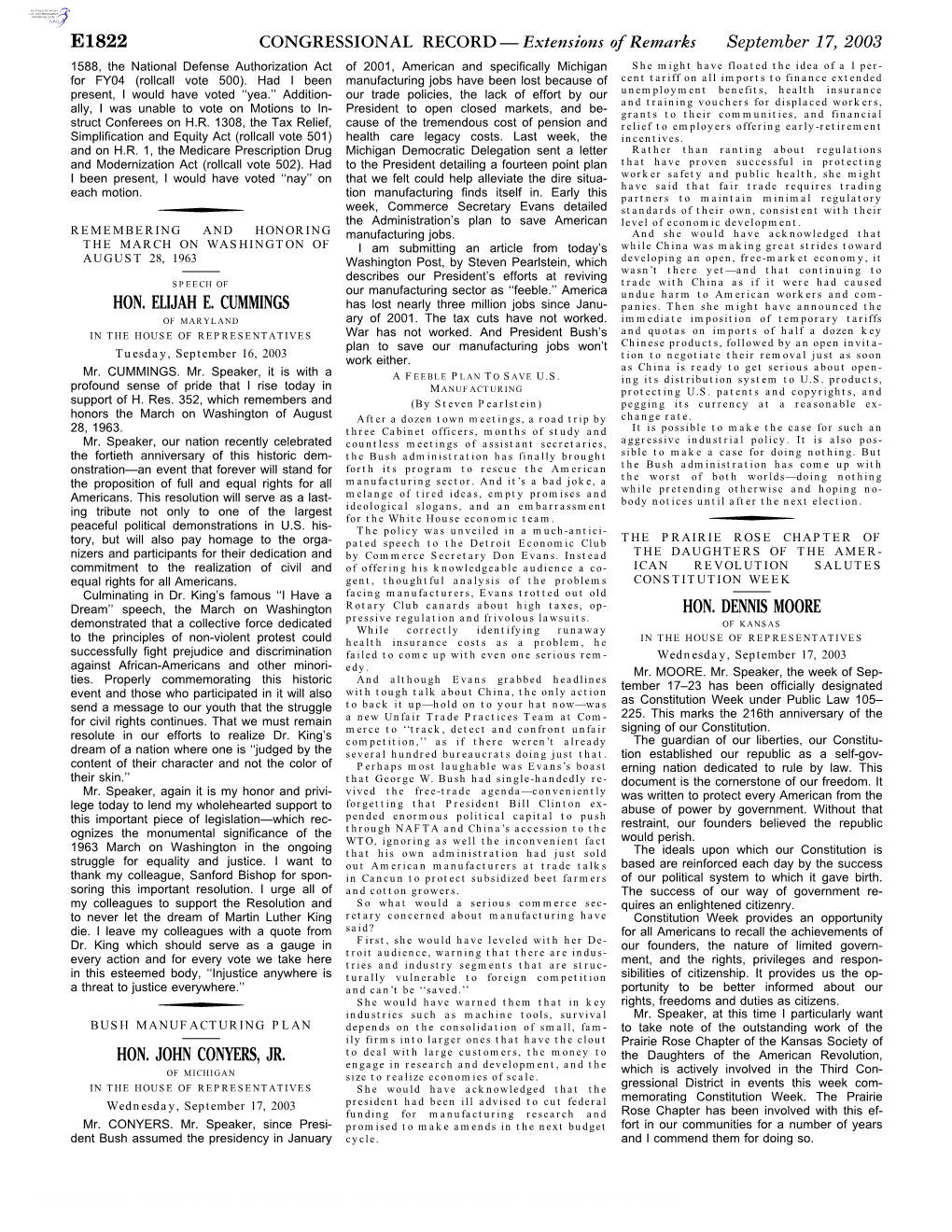 CONGRESSIONAL RECORD— Extensions of Remarks E1822 HON