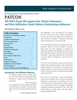 PATCON the FBI’S Secret War Against the ‘Patriot’ Movement, and How Infiltration Tactics Relate to Radicalizing Influences