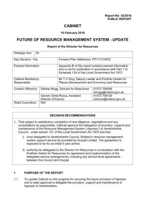 Cabinet Future of Resource Management System
