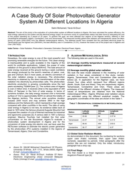 A Case Study of Solar Photovoltaic Generator System at Different Locations in Algeria