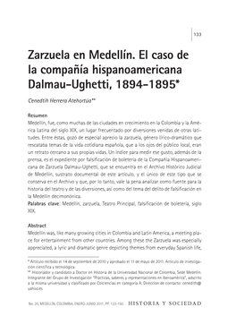 Zarzuela En Medellín. El Caso De La Compañía Hispanoamericana Dalmau-Ughetti, 1894-1895*