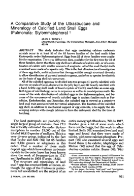 A Comparative Study of the Ultrastructure and Mineralogy of Calcified Land Snail Eggs (Pulmonata: Stylommatophora) 1 ALEX S