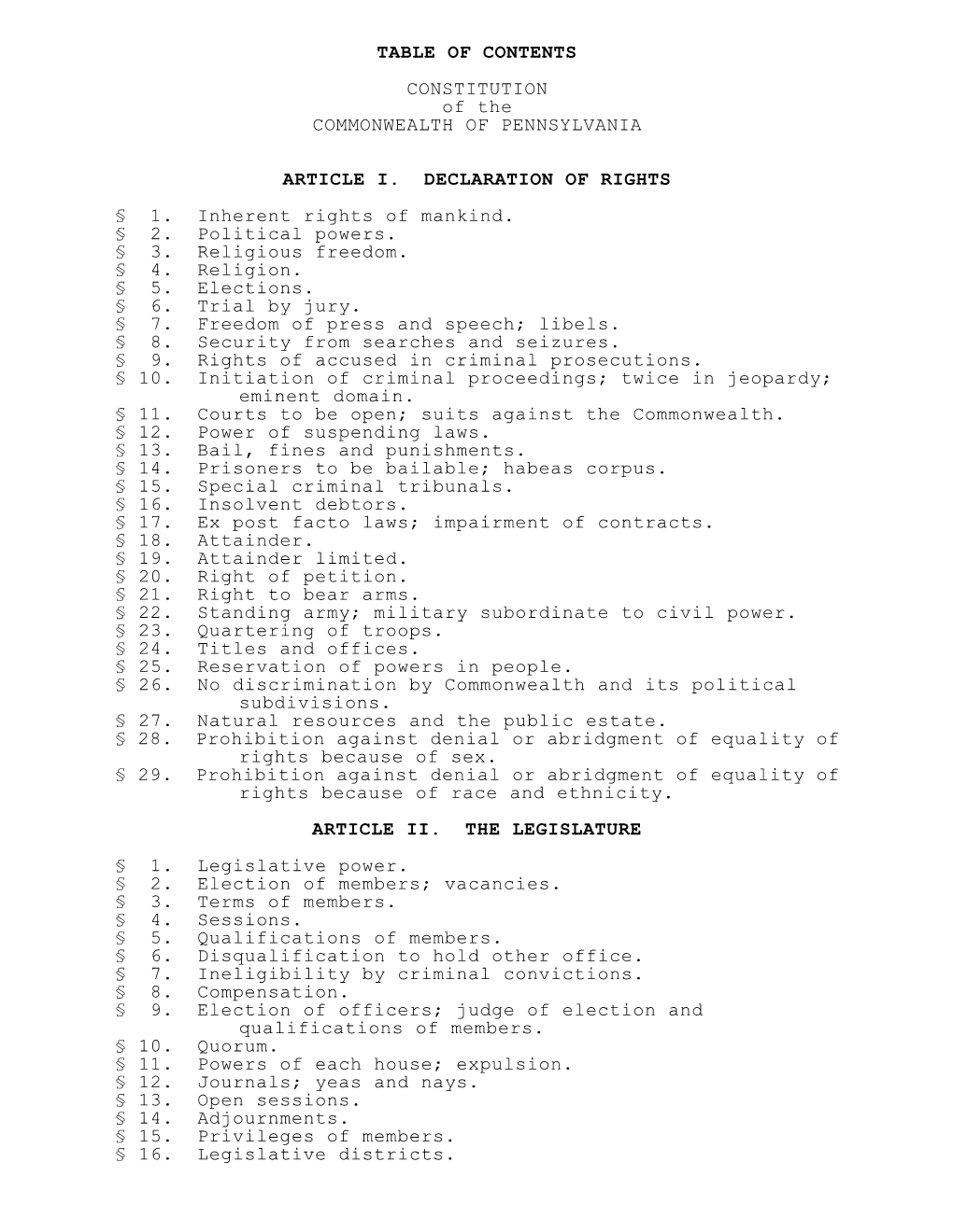 CONSTITUTION of the COMMONWEALTH of PENNSYLVANIA