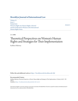 Theoretical Perspectives on Women's Human Rights and Strategies for Their Mplei Mentation Kathleen Mahoney