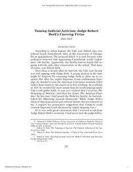 Taming Judicial Activism: Judge Robert Bork's Coercing Virtue