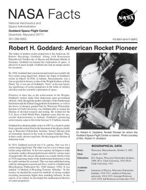 Robert H. Goddard – NASA Facts