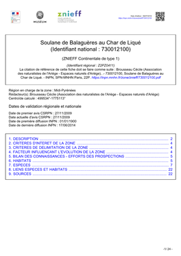 Soulane De Balaguères Au Char De Liqué (Identifiant National : 730012100)