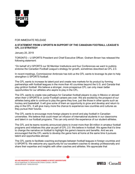 A Statement from U Sports in Support of the Canadian Football League's Cfl