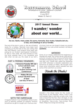 Roscommon School Whakapono Ki a Koe ~ Believe in Yourself NEWSLETTER 3 July 2017 Week 10, Term 2