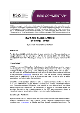 2020 Jolo Suicide Attack: Evolving Tactics
