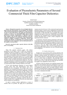 Evaluation of Piezoelectric Parameters of Several Commercial Thick Film Capacitor Dielectrics