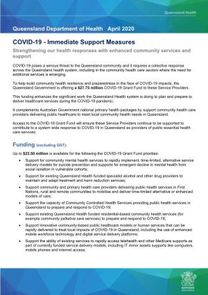 COVID-19 - Immediate Support Measures Strengthening Our Health Responses with Enhanced Community Services and Support