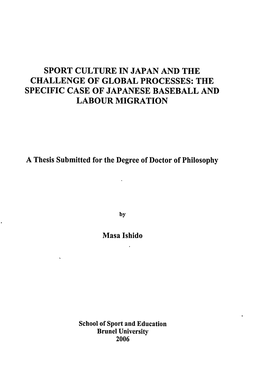 A Thesis Submitted for the Degree of Doctor of Philosophy Masa Ishido