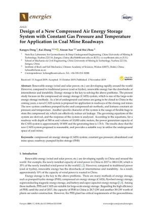 Design of a New Compressed Air Energy Storage System with Constant Gas Pressure and Temperature for Application in Coal Mine Roadways