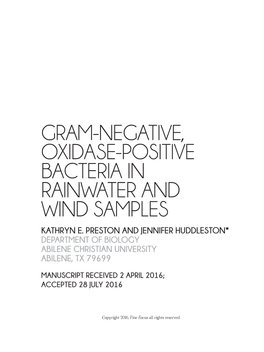 Gram-Negative, Oxidase-Positive Bacteria in Rainwater and Wind Samples Kathryn E