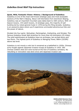 Gubeikou Great Wall Trip Instructions