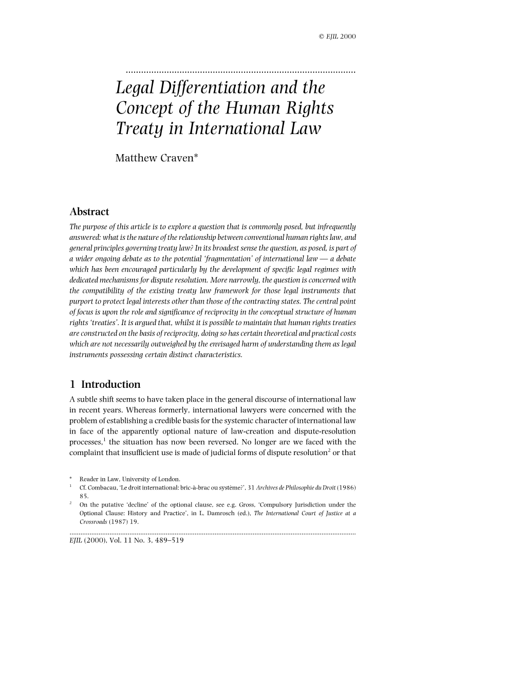 Legal Differentiation and the Concept of the Human Rights Treaty in International Law