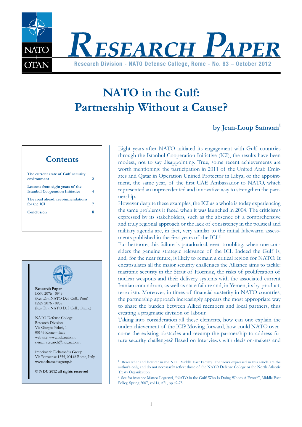 NATO in the Gulf: Partnership Without a Cause?