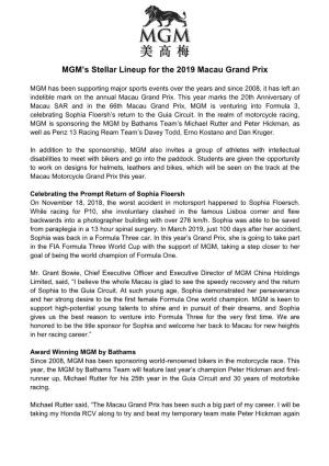 MGM's Stellar Lineup for the 2019 Macau Grand Prix