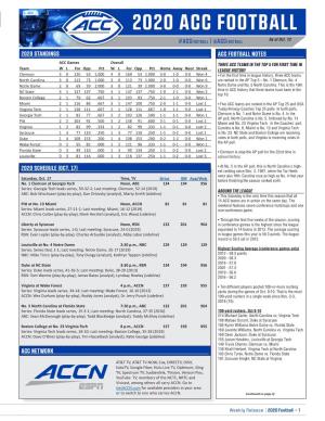 2020 Standings Acc Football Notes 2020 Schedule (Oct. 17