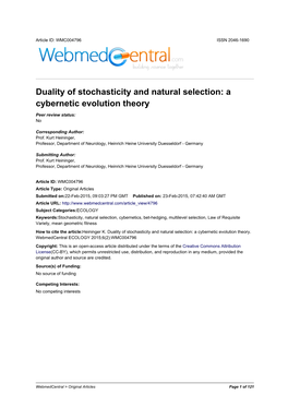 Duality of Stochasticity and Natural Selection: a Cybernetic Evolution Theory
