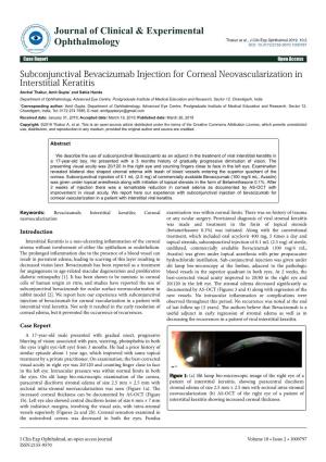 Subconjunctival Bevacizumab Injection for Corneal Neovascularization in Interstitial Keratitis