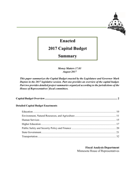 Enacted 2017 Capital Budget Summary