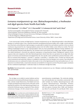 Lemanea Manipurensis Sp. Nov. (Batrachospermales), a Freshwater Red Algal Species from North-East India