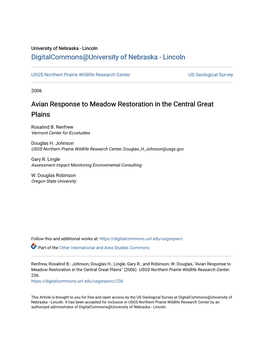 Avian Response to Meadow Restoration in the Central Great Plains