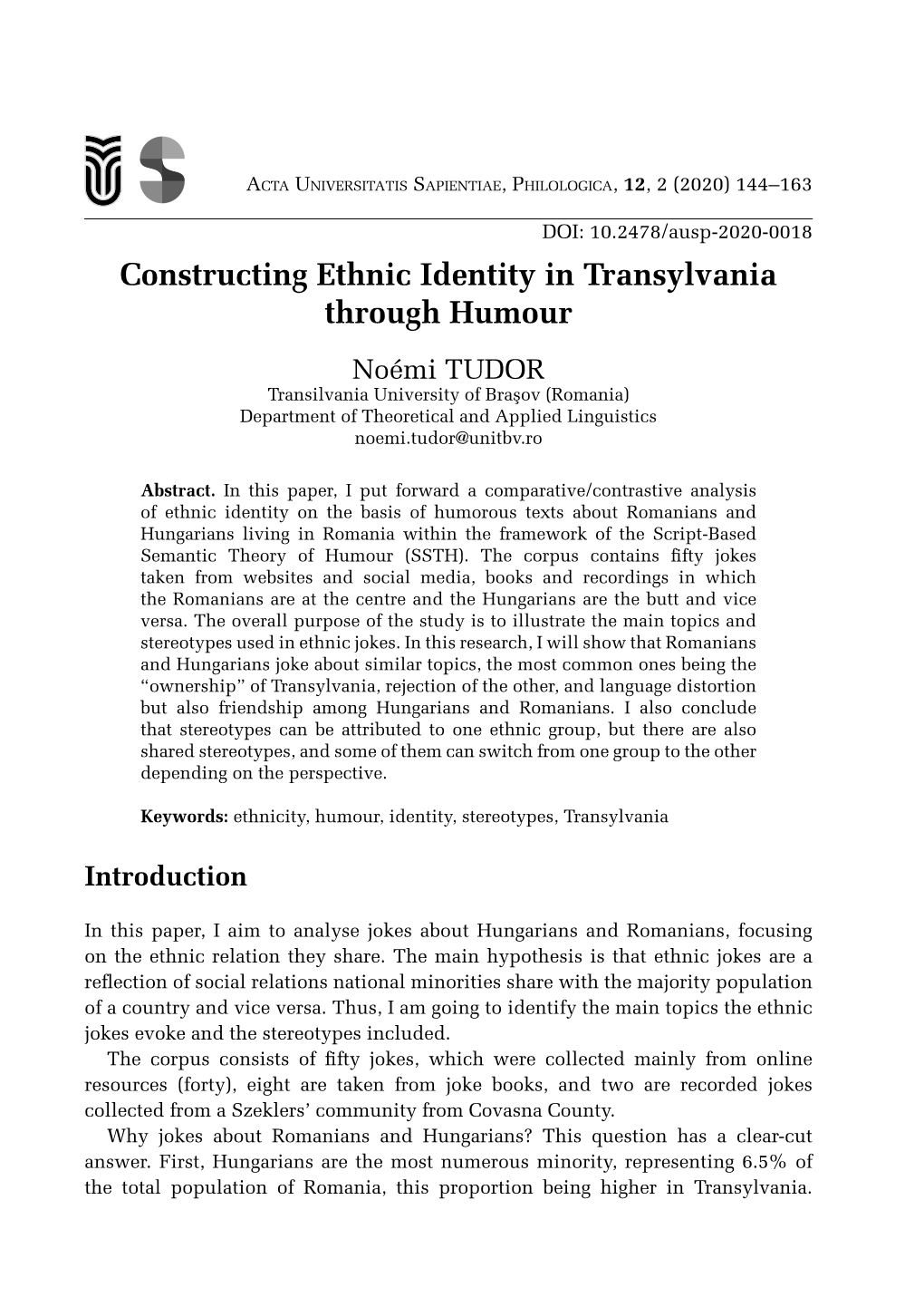 Constructing Ethnic Identity in Transylvania Through Humour