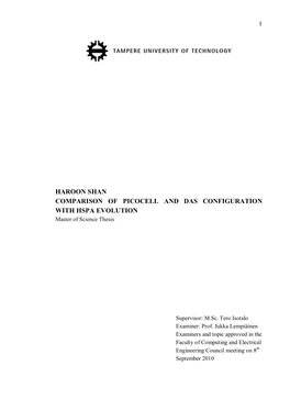 HAROON SHAN COMPARISON of PICOCELL and DAS CONFIGURATION with HSPA EVOLUTION Master of Science Thesis