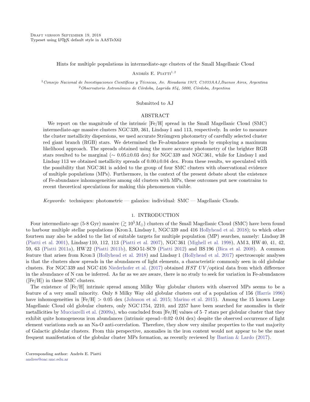 Hints for Multiple Populations in Intermediate-Age Clusters of the Small Magellanic Cloud Submitted to AJ ABSTRACT We Report On