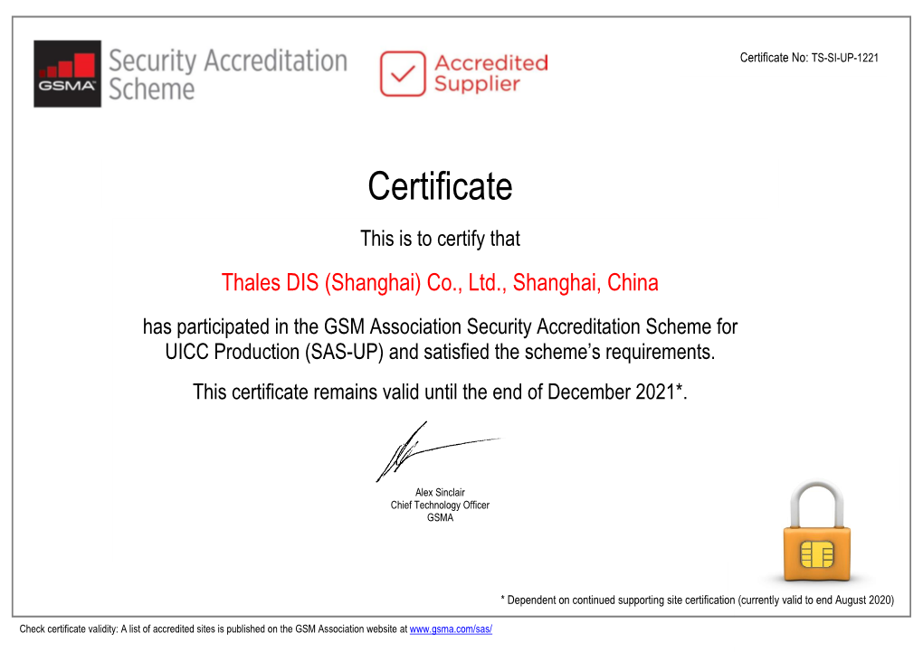 Certificate No: TS-SI-UP-1221