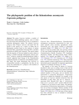 The Phylogenetic Position of the Lichenicolous Ascomycete Capronia Peltigerae