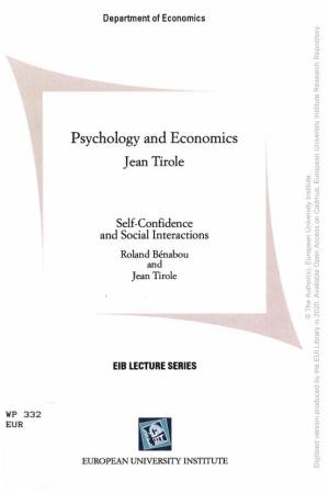 Psychology and Economics Jean Tirole