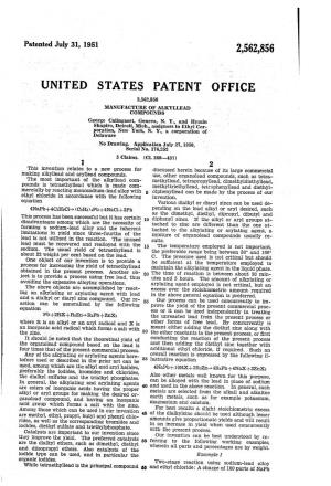 UNITED STATES PATENT OFFICE MANUEFACTURE of ALKYLLEAD COMPOUNDS George Callingaert, Geneva, N