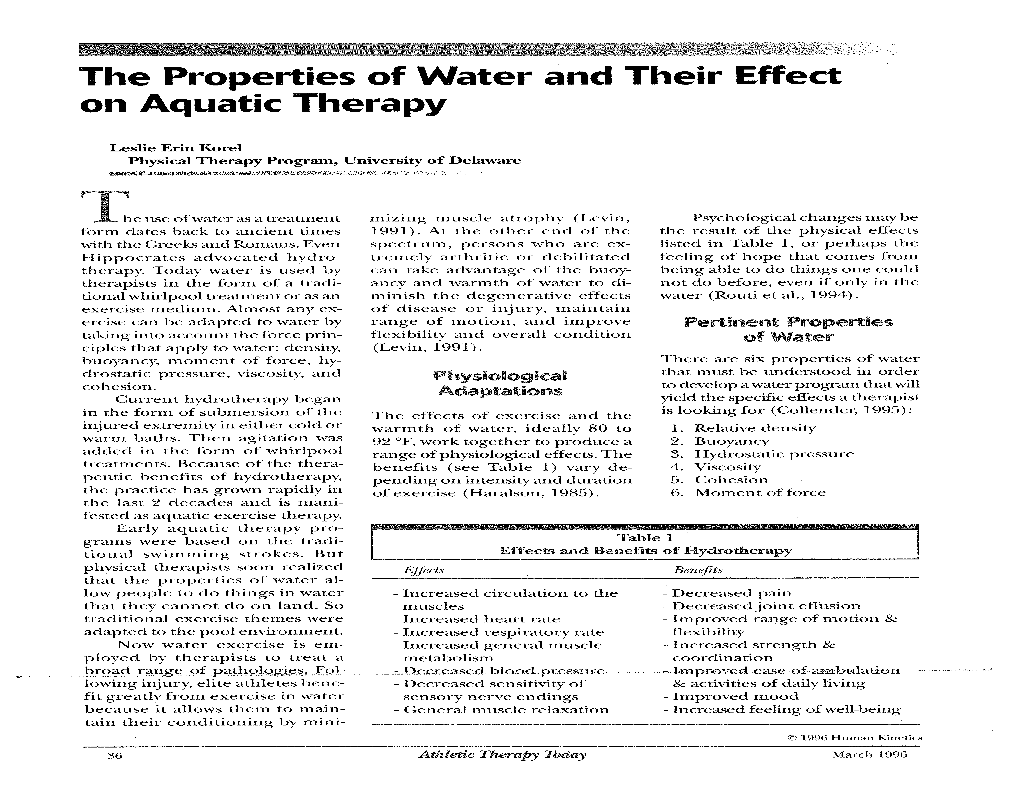 The Properties of Water and Their Effect on Aquatic Therapy