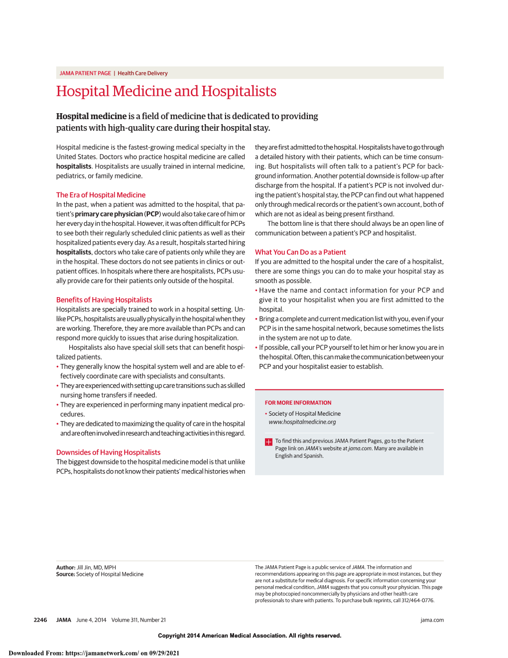 Hospital Medicine and Hospitalists