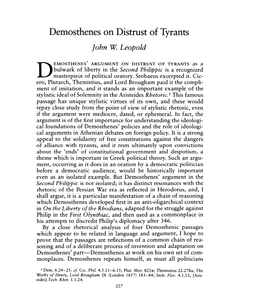 Demosthenes on Distrust of Tyrants , Greek, Roman and Byzantine Studies, 22:3 (1981:Autumn) P.227